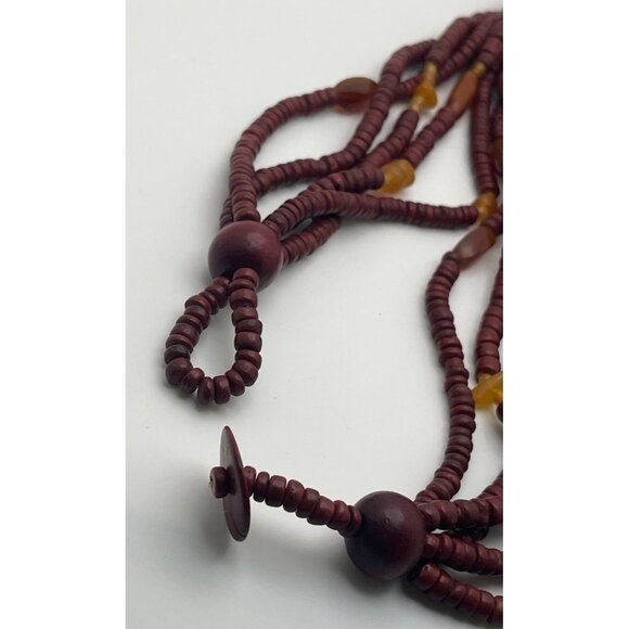 Handmade Beaded Necklace Multi-Strand Tassel Pendant Wood Tribal Boho Nature - Picture 3 of 8